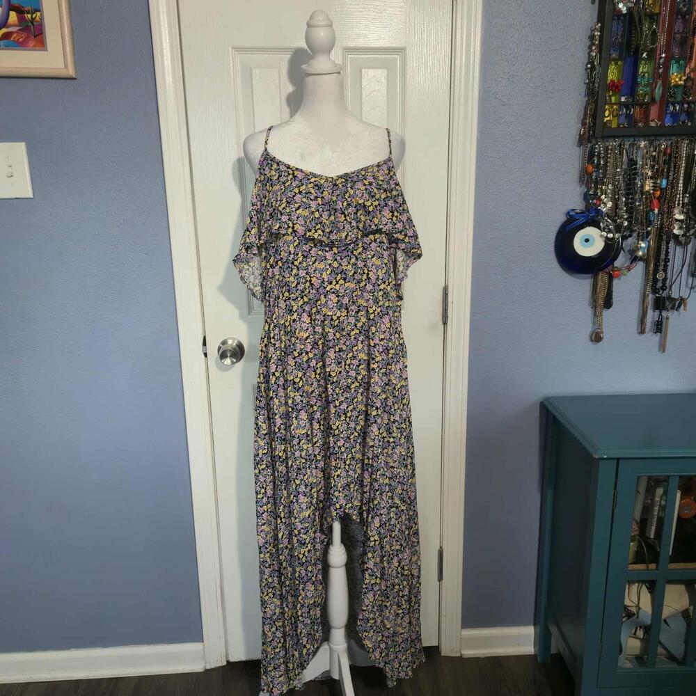NWT Rewind Women XXL Floral Print Maxi Dress Sleeveless High Low Western Rodeo